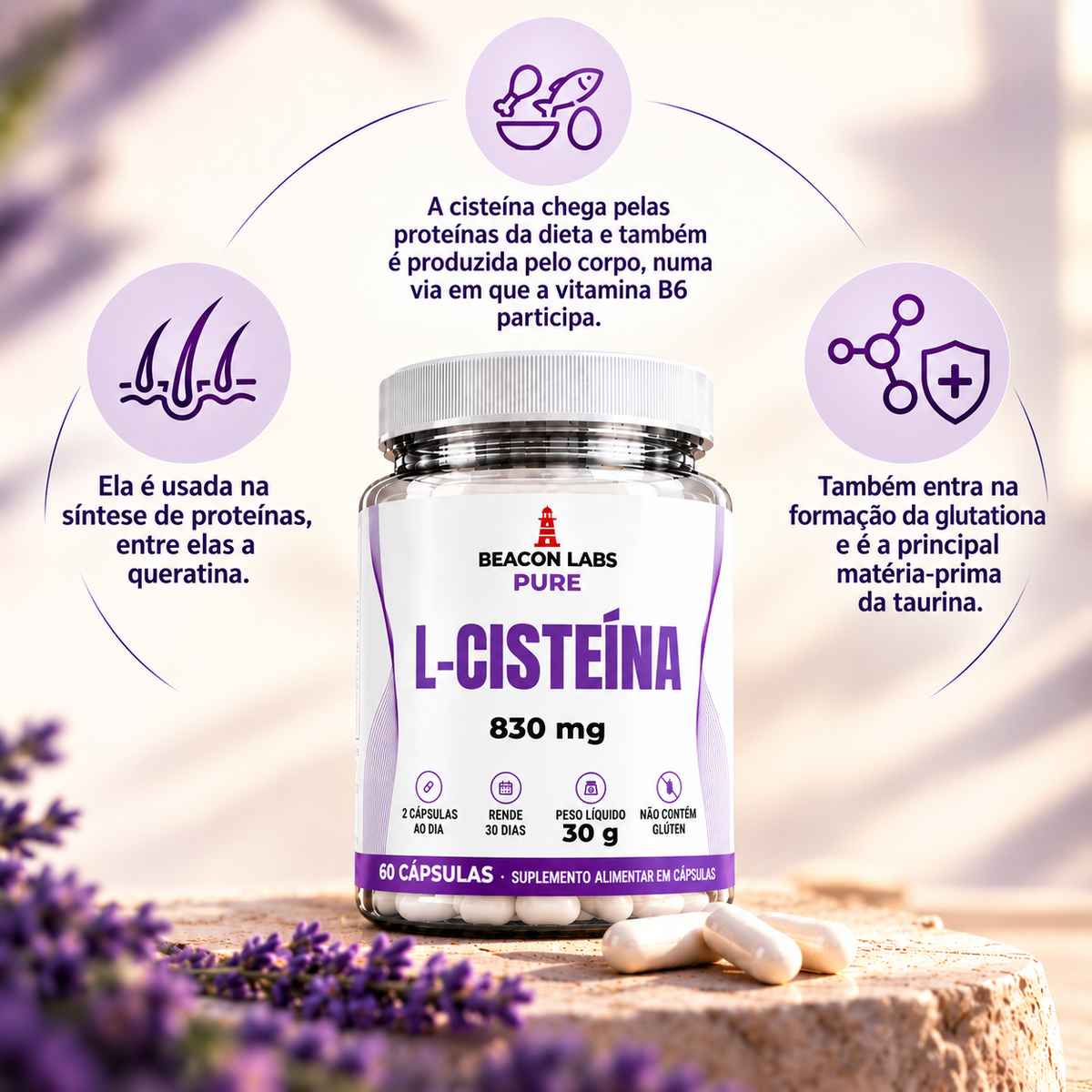 Pure L-Cisteína Aminoácido 830mg – anel melatonina