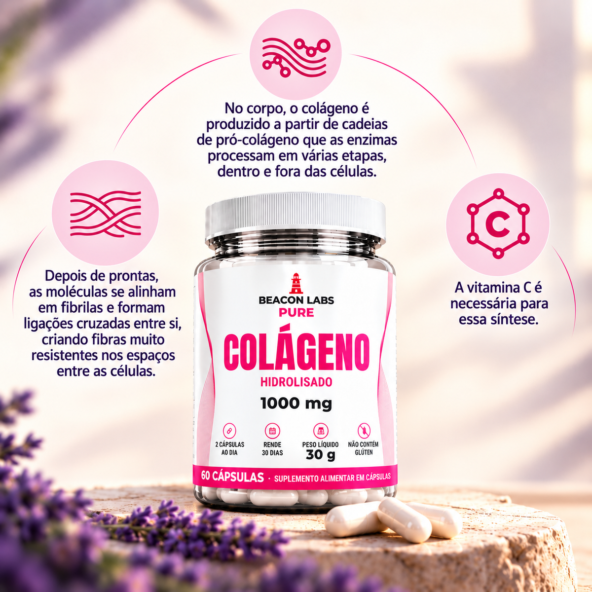 Pure Colágeno Hidrolisado Bovino 1000mg – anel melatonina