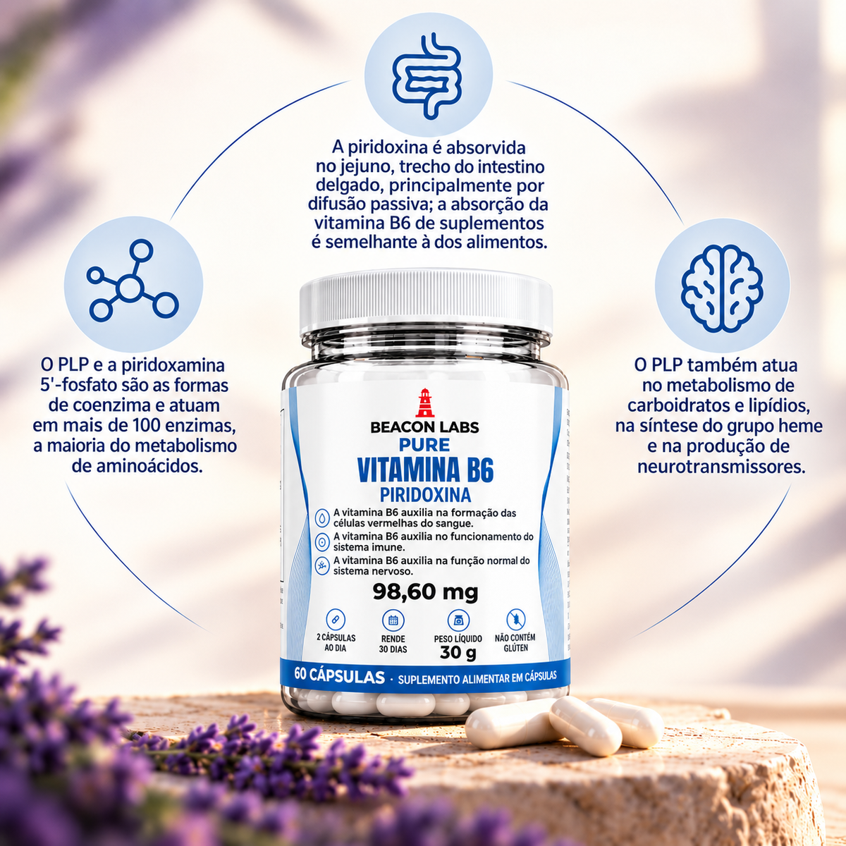 Pure Vitamina B6 Cloridrato de Piridoxina 98,60mg – anel melatonina