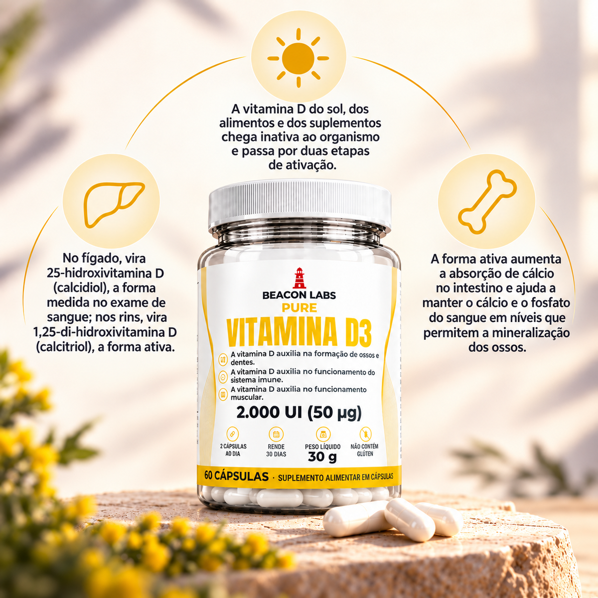 Pure Vitamina D3 Colecalciferol 2.000 UI – anel melatonina