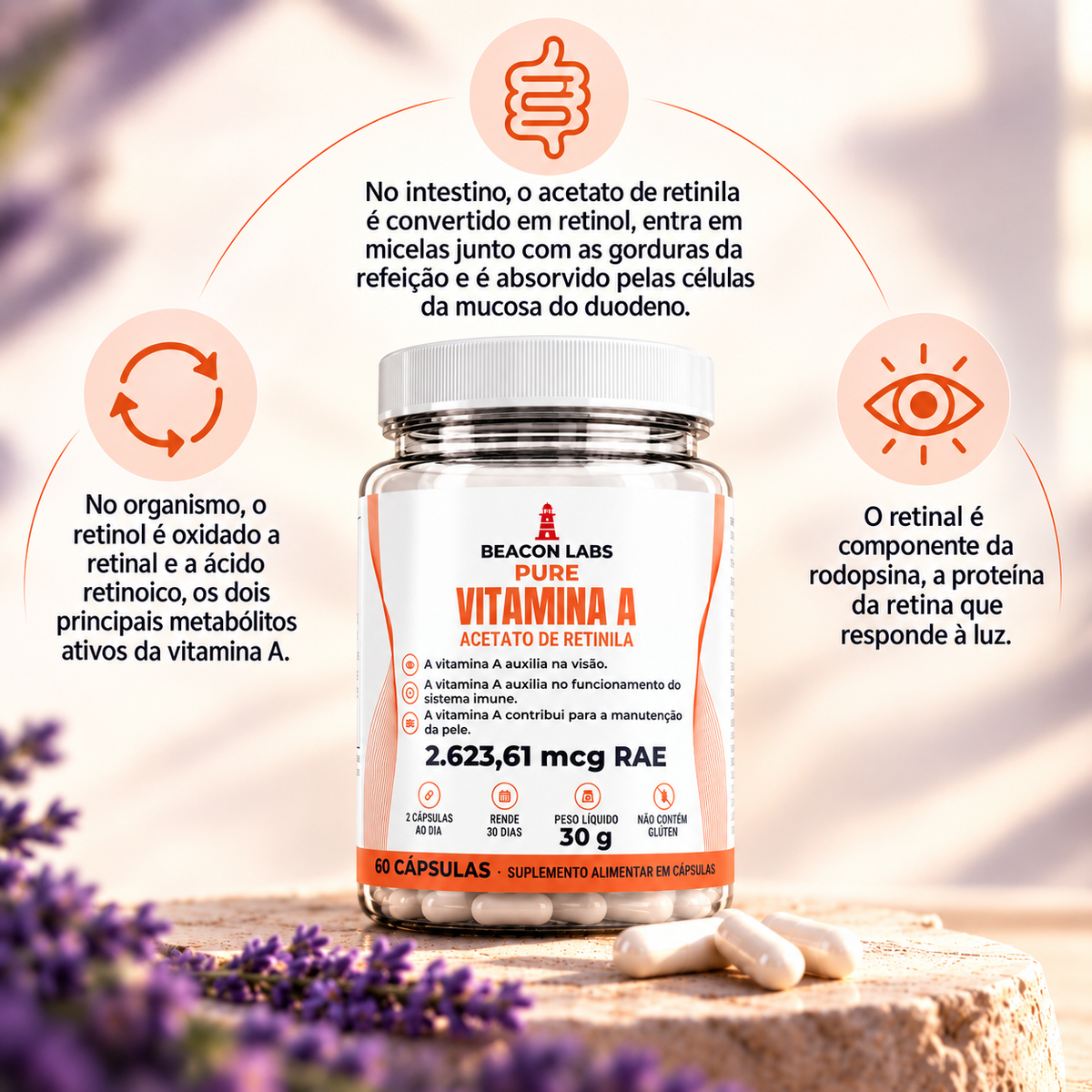 Pure Vitamina A Acetato de Retinila 2.623,61mcg RAE – anel melatonina