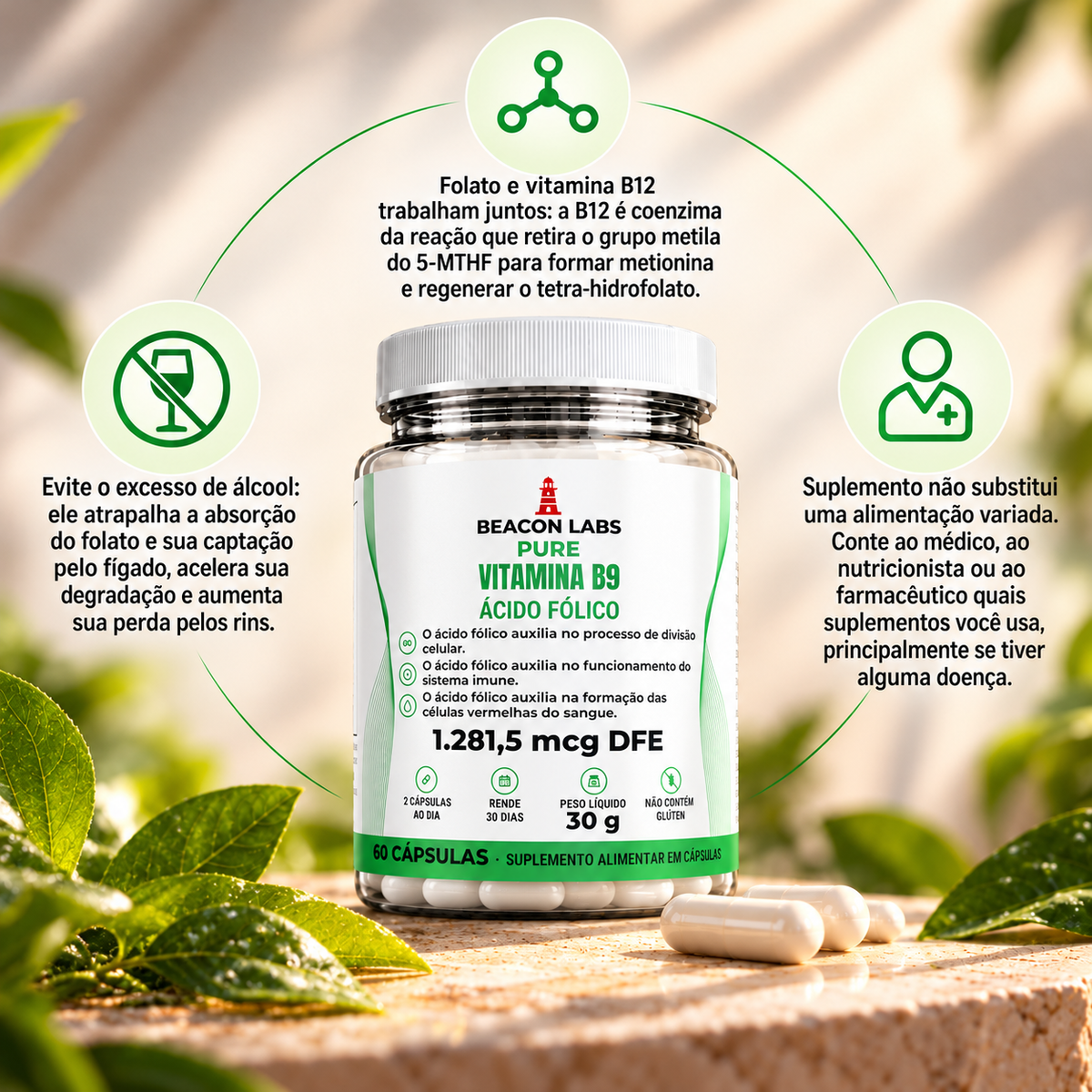 Pure Vitamina B9 Ácido Fólico 1.281,5mcg DFE – anel vitc