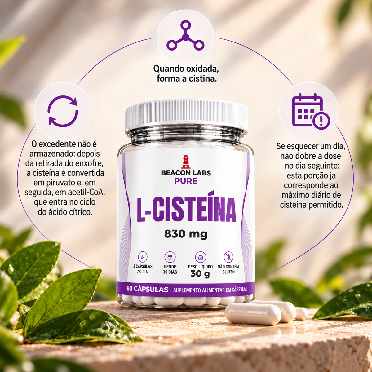 Pure L-Cisteína Aminoácido 830mg – anel vitc