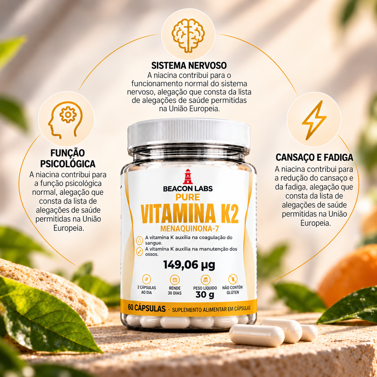 Pure Vitamina K2 MK-7 Menaquinona 149,06mcg – anel vitc