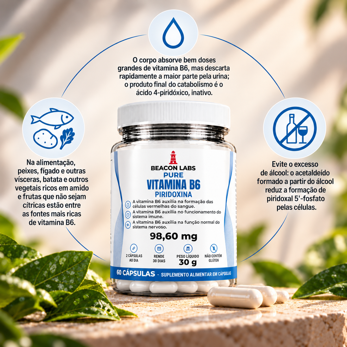 Pure Vitamina B6 Cloridrato de Piridoxina 98,60mg – anel vitc