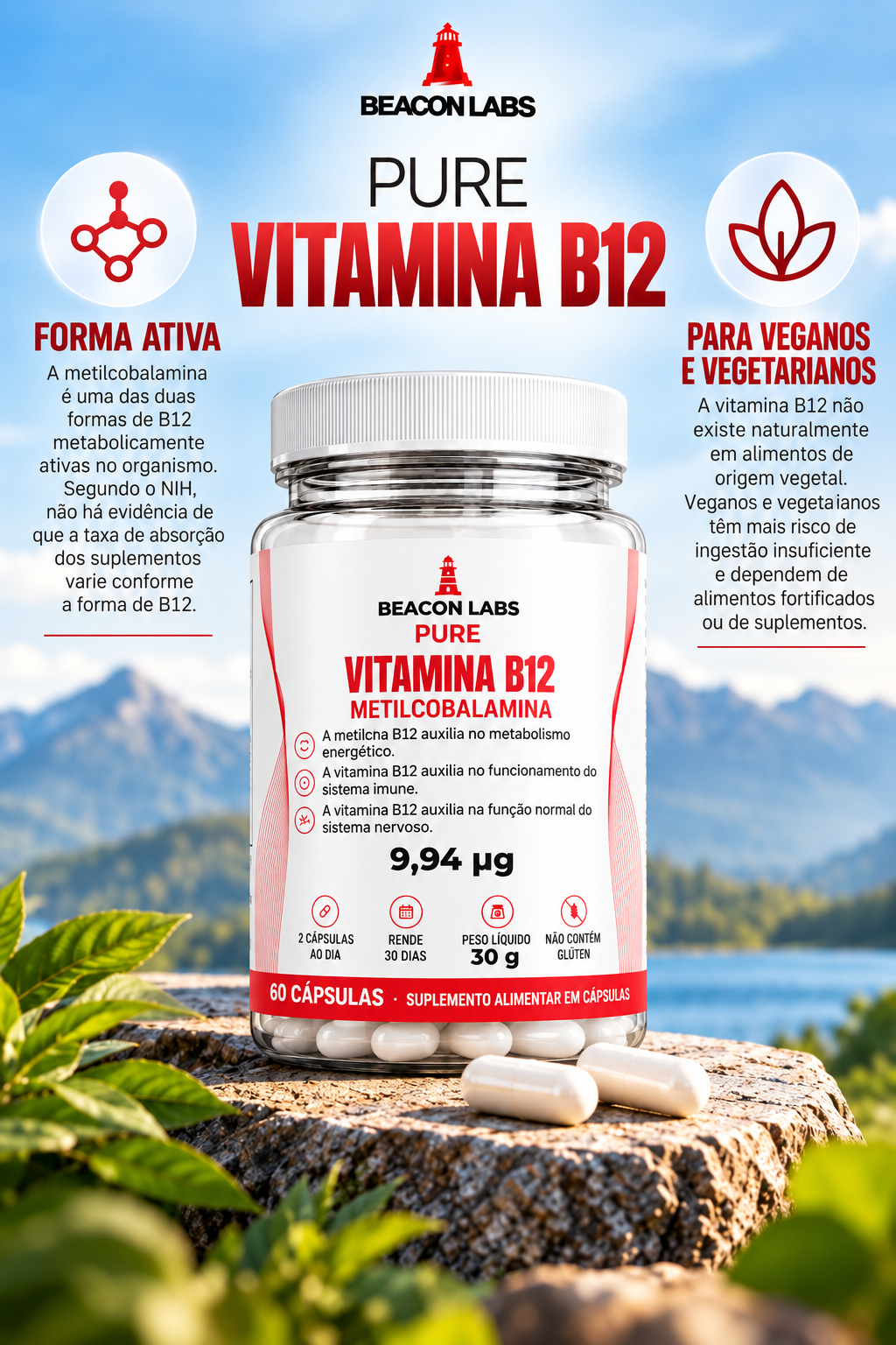 Pure Vitamina B12 Metilcobalamina 9,94mcg – grade vertical