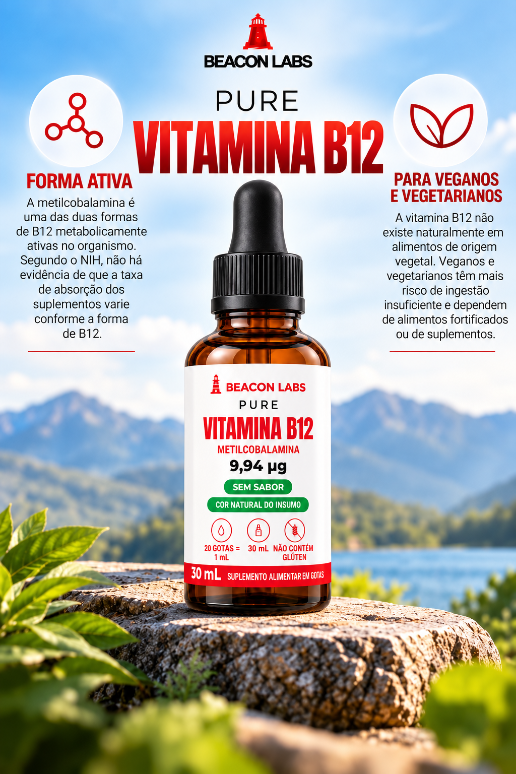 Pure Vitamina B12 Metilcobalamina 9,94mcg – grade vertical