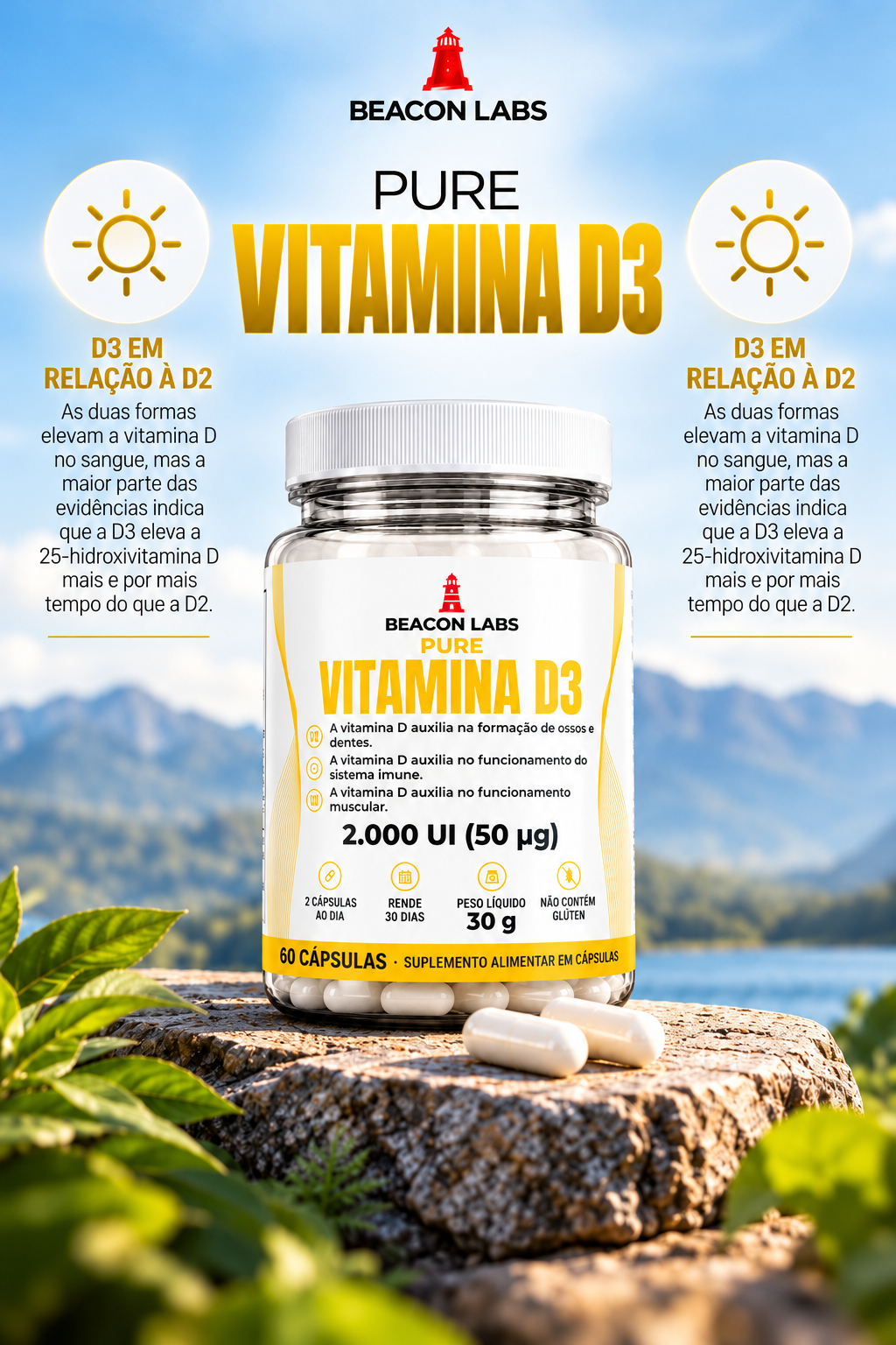 Pure Vitamina D3 Colecalciferol 2.000 UI – grade vertical