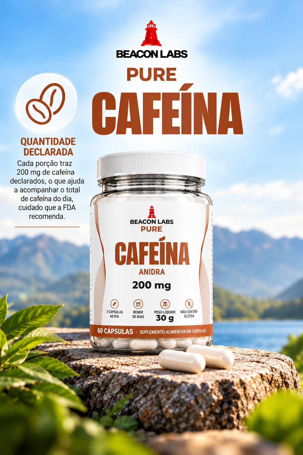 Pure Cafeína Anidra 200mg – grade vertical
