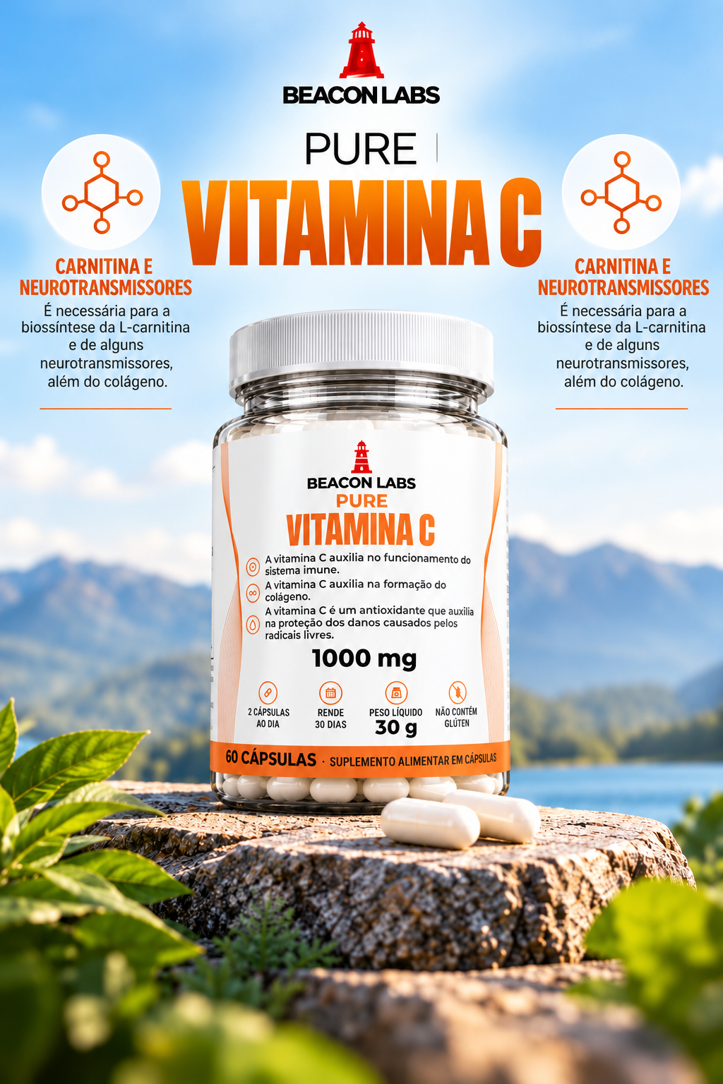 Pure Vitamina C Ácido Ascórbico 1000mg – grade vertical