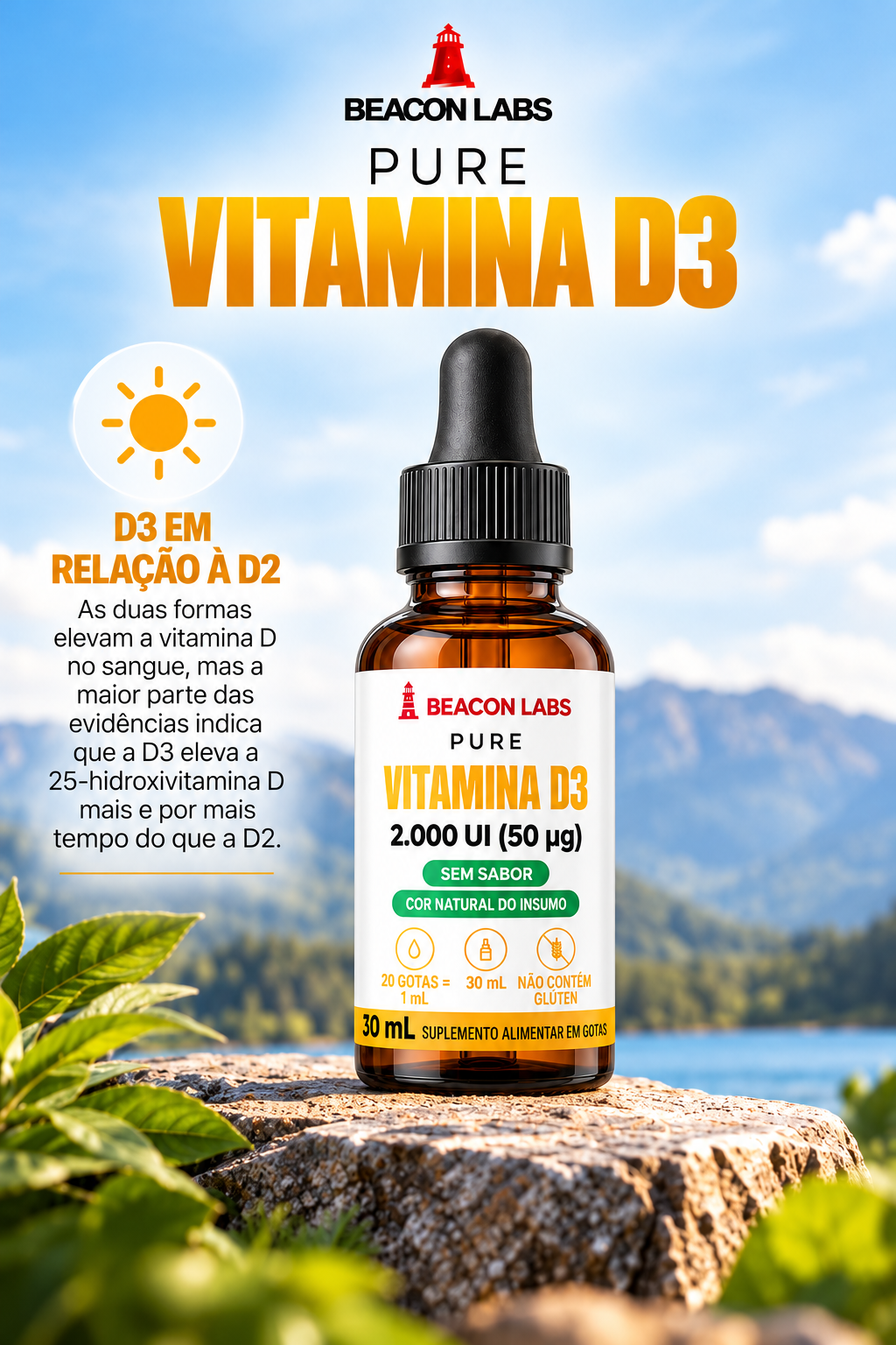 Pure Vitamina D3 Colecalciferol 2.000 UI – grade vertical