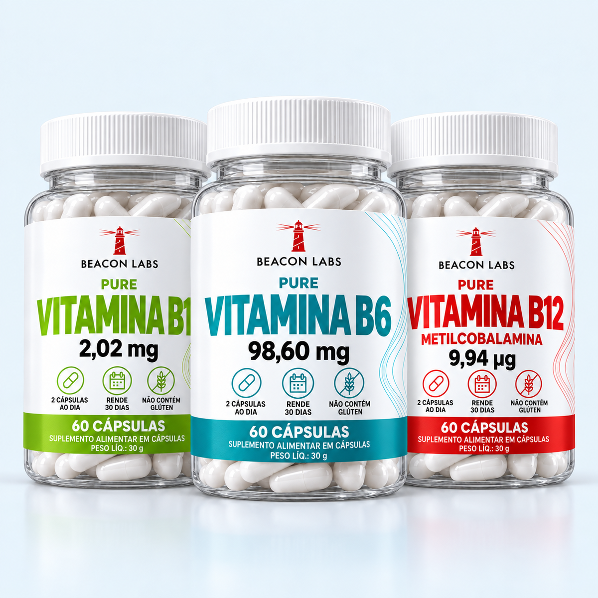 Combo com Pure Vitamina B1, Pure Vitamina B6 e Pure Vitamina B12