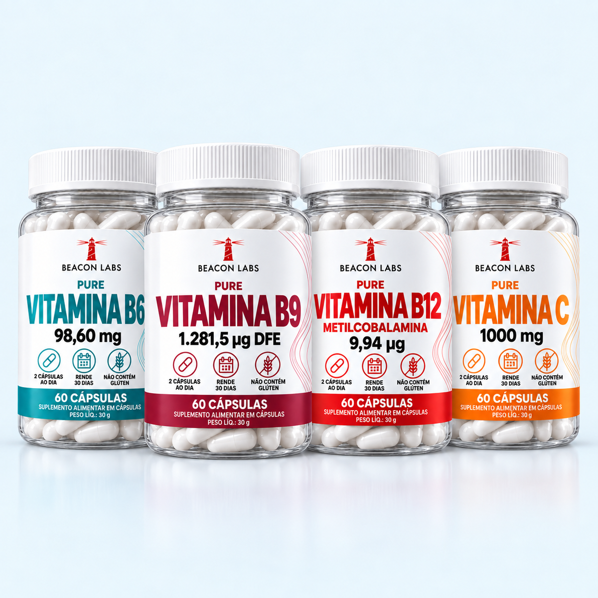 Combo com Pure Vitamina B6, Pure Vitamina B9, Pure Vitamina B12 e Pure Vitamina C 1000 mg