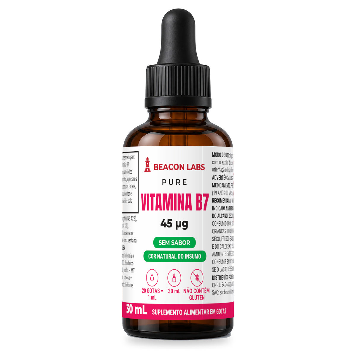 Combo Biotina, B3 e A em gotas + Vitamina B2 – Pure Vitamina B7 Biotina 45mcg (frente)