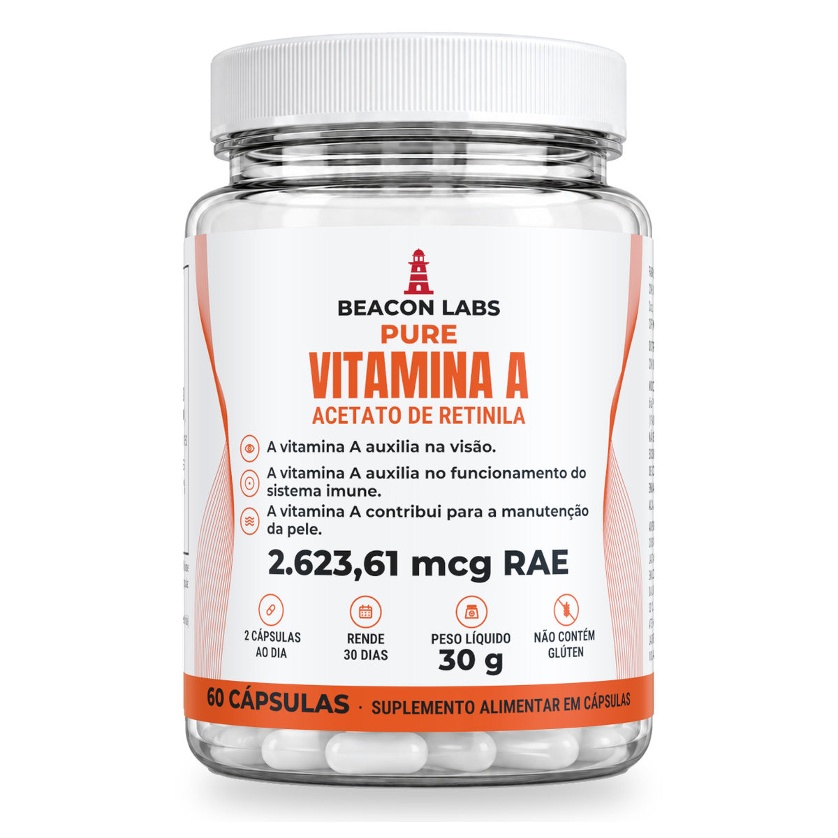 Combo Biotina, Vitaminas B2, B3 e A – Pure Vitamina A Acetato de Retinila 2.623,61mcg RAE (frente)