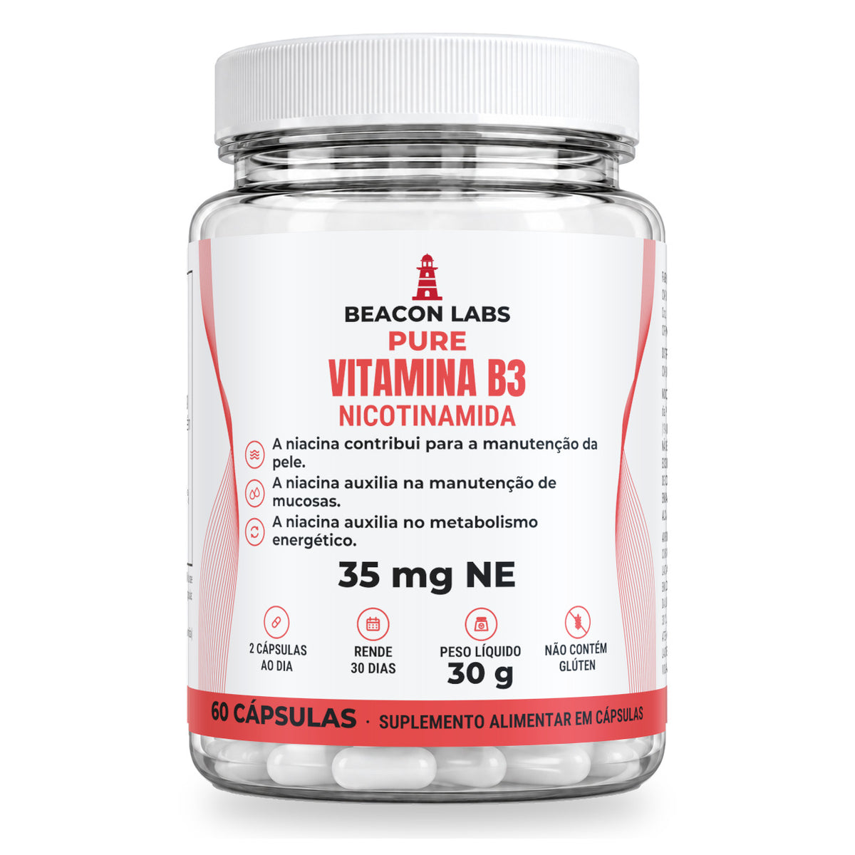 Combo Biotina, Vitaminas B2, B3 e A – Pure Vitamina B3 Niacina Niacinamida 35mg NE (frente)