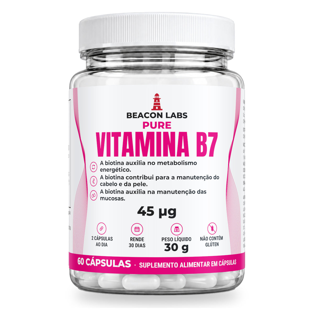 Combo Complexo B: B1, B2, B3, B5, B6, B7 e B12 – Pure Vitamina B7 Biotina 45mcg (frente)