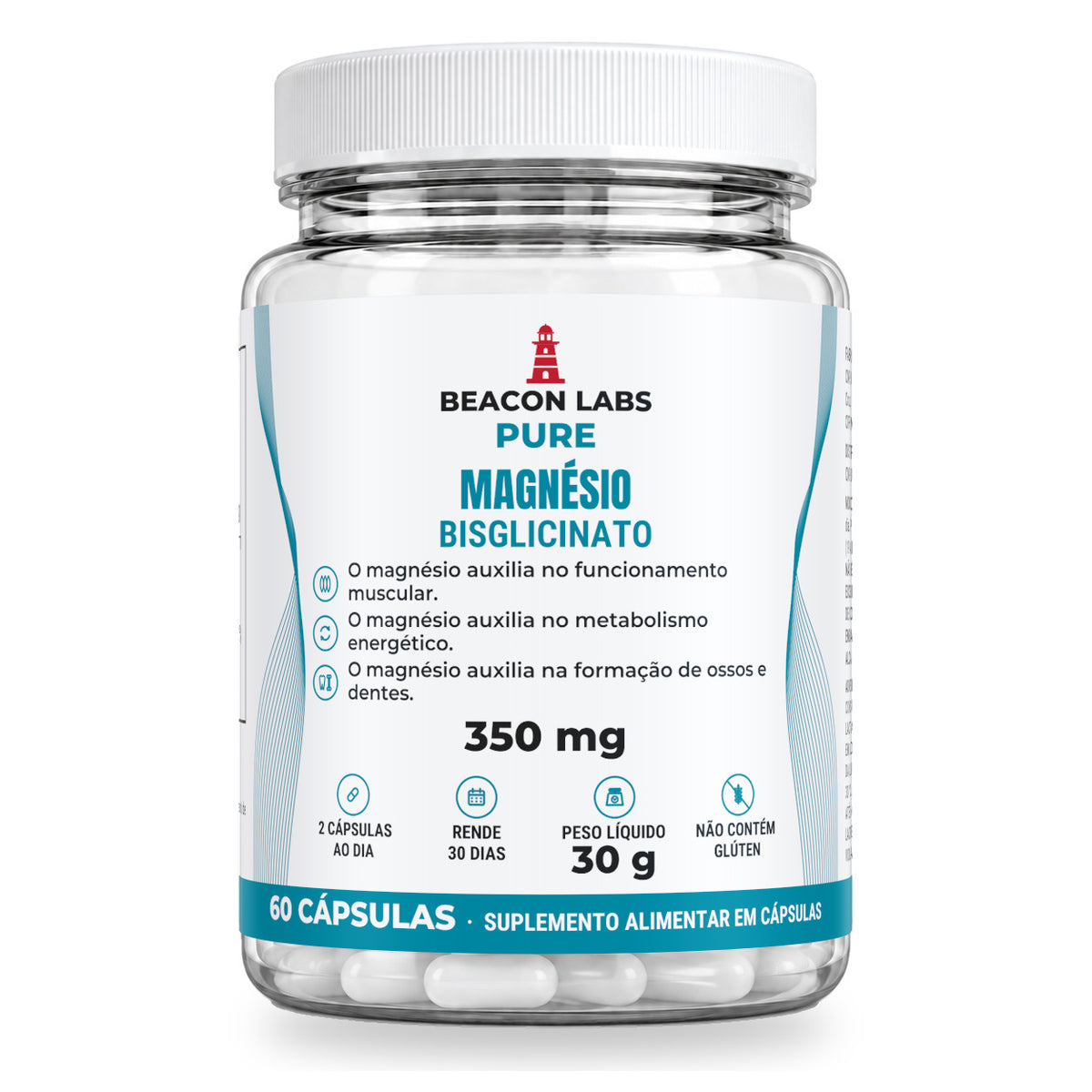 Combo Vitamina D3 + K2 + Magnésio – Pure Magnésio Bisglicinato 350mg (frente)